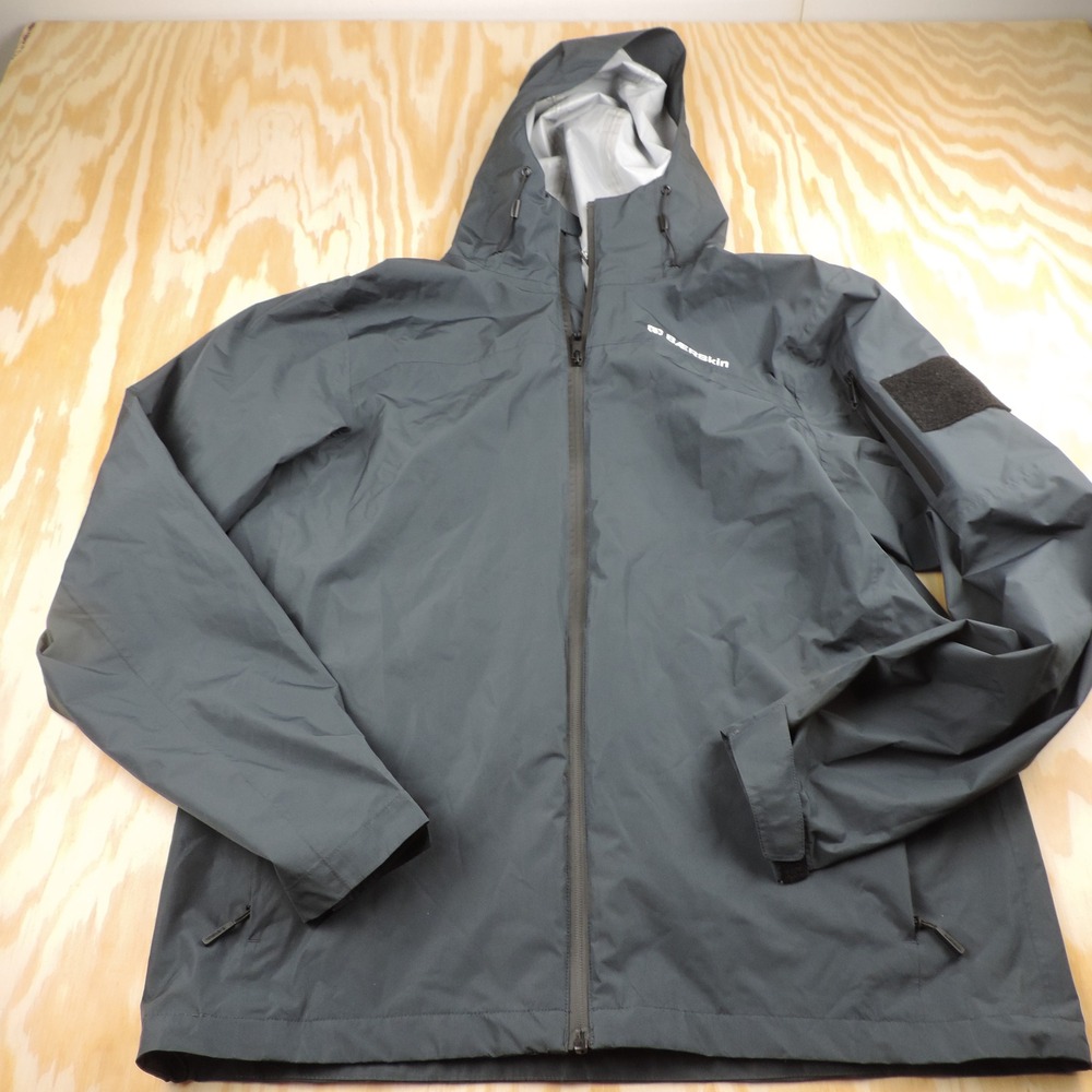Baerskin Tactical Rain Jacket Mens Medium Gray Hooded Full Zip Shell